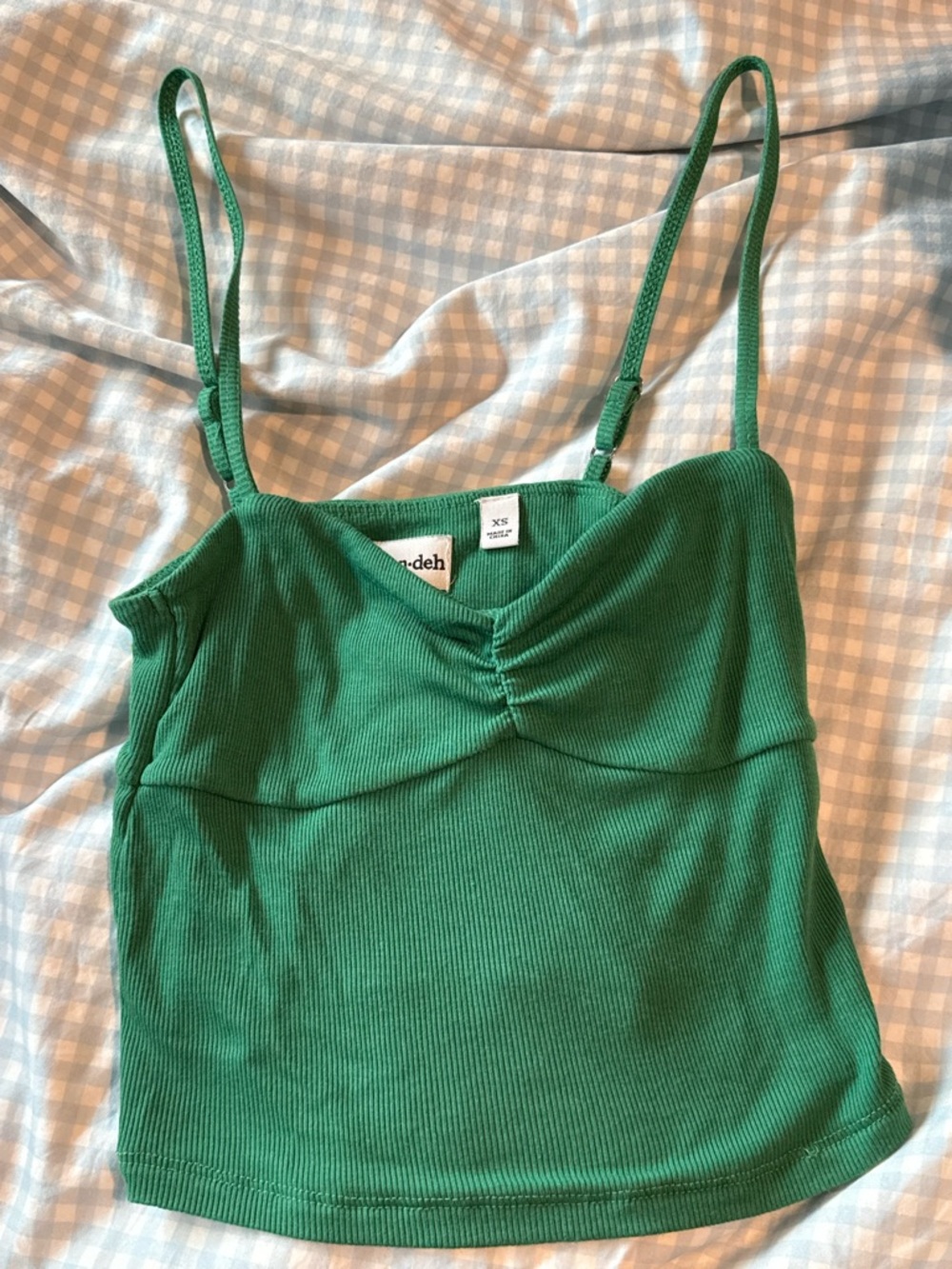 Aritzia Green Ribbed Ruched Cami Tank